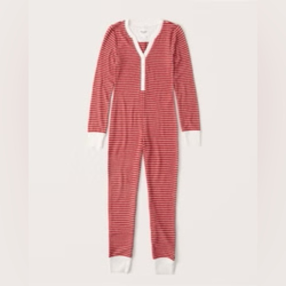 Abercrombie & Fitch Red and White Striped Long Sleeve Pants Onesie - Picture 1 of 6
